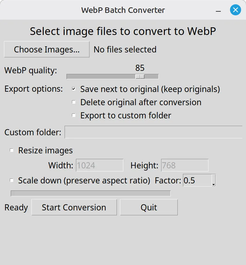 A screenshot of WebP Resizer Ultimate v2